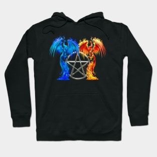 Fantasy Fire And Ice Phoenix Silver Pentagram Hoodie